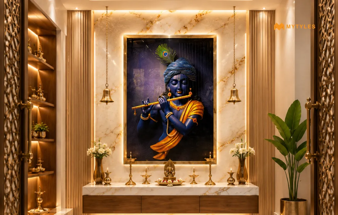 Krishna Pooja room tiles 